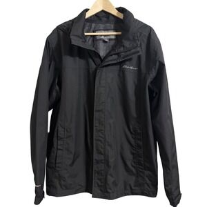 Eddie Bauer WeatherEdge Rain Jacket Mens Large Black Waterproof Hooded Shell